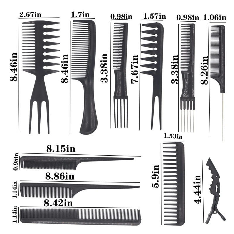 

Professional Salon Styling Comb Set 10 Pieces Hair Combs with Crocodile Clips