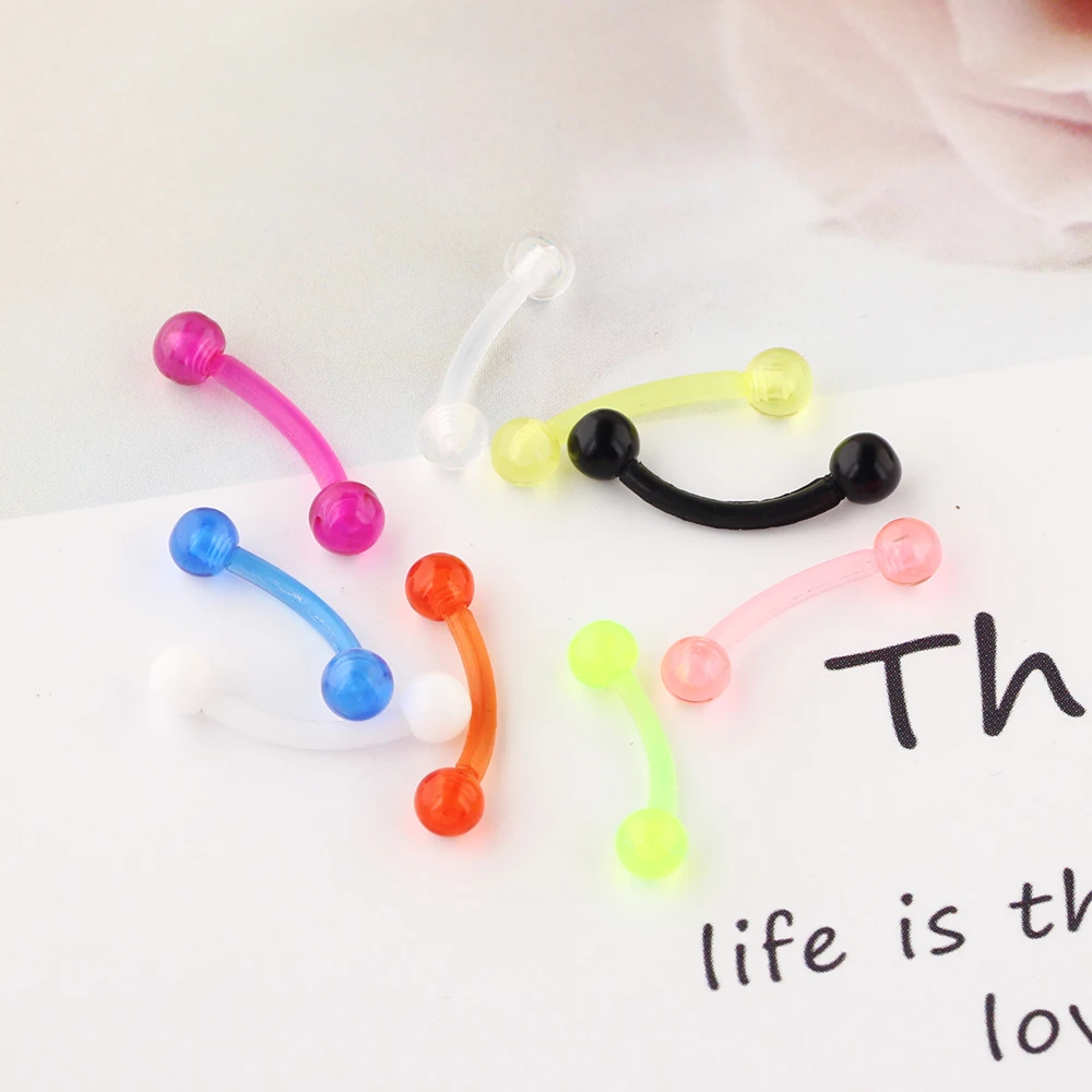 JUNLOWPY Wholesale Body Jewelry Eyebrow Rings Acrylic 16G Curved Barbells Tragus Earrings Belly Lip Helix Piercing Mix 9 Colors