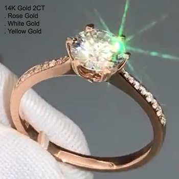 

14K Rose Gold 2 Carat Moissanite Diamond Ring Women Round CROWN Heart Wedding Party Engagement Anniversary Ring 2 Ct D Color