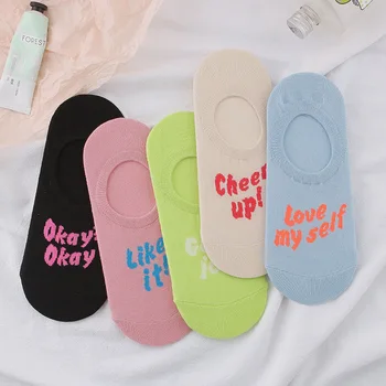 

Ankle Socks Happy Women Cotton Woman Sox Letter Colorful Thin Sock Creative Ladies Comfortable Spring Summer Trendy Lady Sokken
