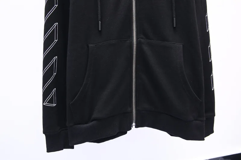 OFF-WHITE OW Высококачественный Свободный свитшот на молнии с капюшоном пальто махровая ткань толстовка