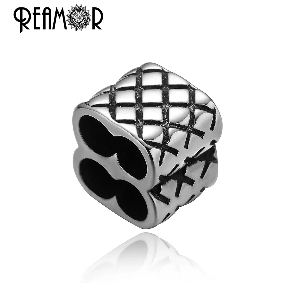 REAMOR Retro Green Blue Cowhide Genuine Leather Adjustable Bracelet Men Stainless steel Beads Handmade Braided Bracelets Bangles