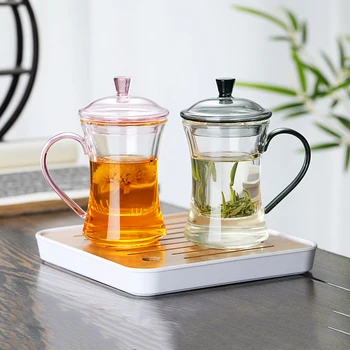 

300ml Modern and Simple Filter Tea Mug Tea Separation Flower Tea Cup Ladies Pink Glass Mugs Office Tea Cup with Lid and Handle