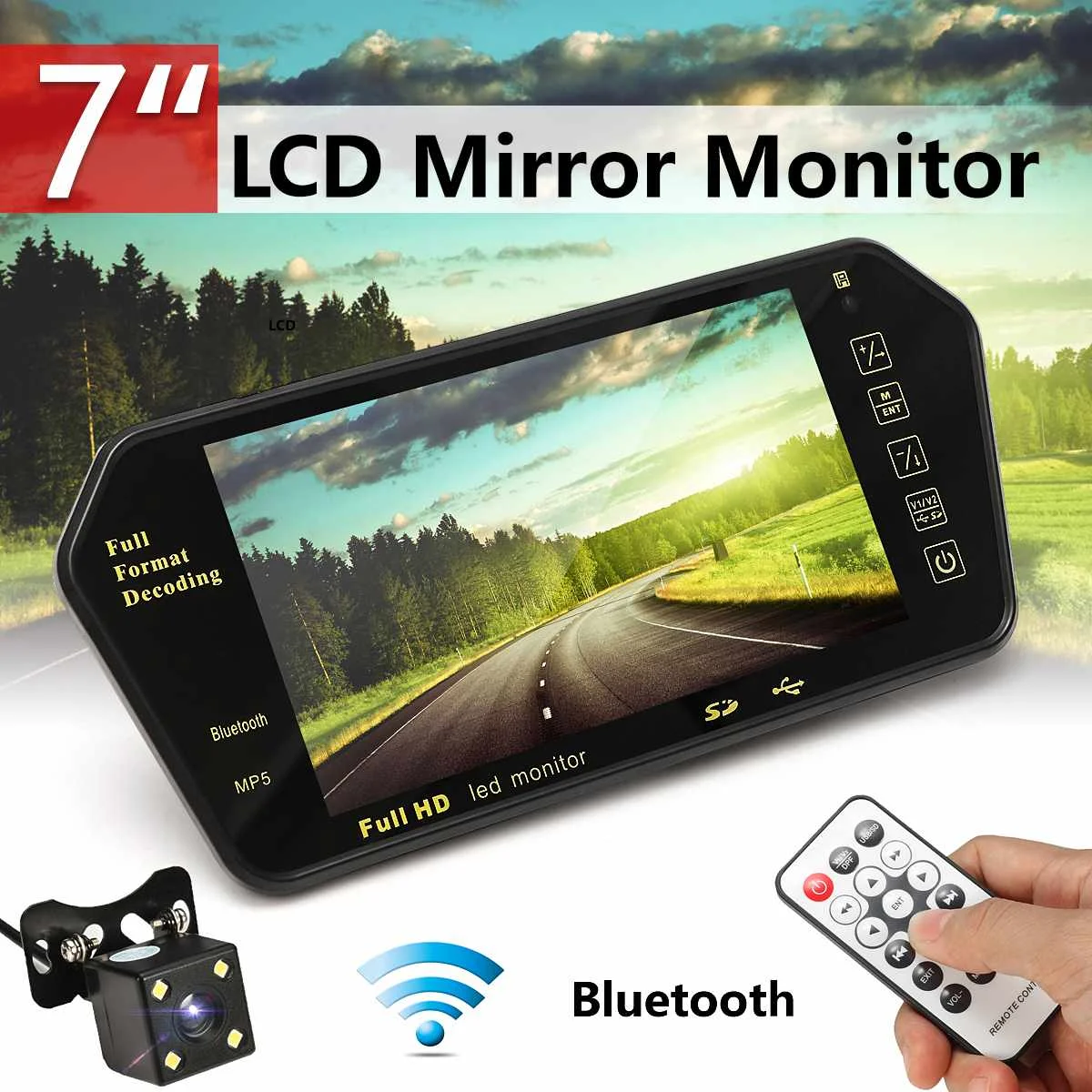 Best Car 7 Inch Rear View LED Display bluetooth With LED Low Light Night Vision Rearview Mirror Monitor Night Vision Reversing Camera