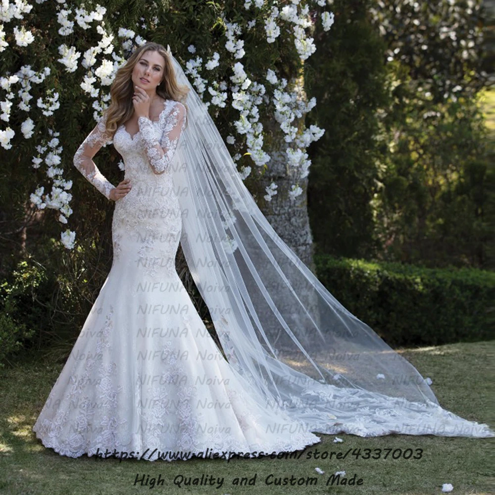 Robe de mariage платье невесты роскошное кружевное свадебное платье с жемчугом и длинными рукавами es сексуальное свадебное платье русалки Boho Vestido de Noiva