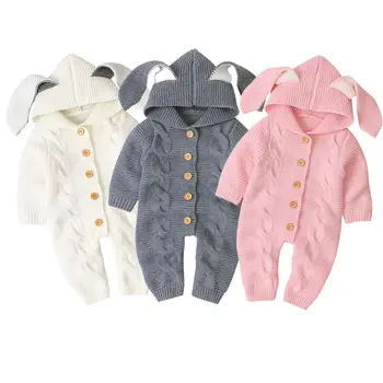 

Toddler Baby Romper Newborn Boy Girl Knitted 3D Ear Romper Hooded Sweater Jumpsuit Long Sleeve Winter Warm Clothes