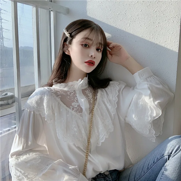 lantern sleeve chiffon shirt