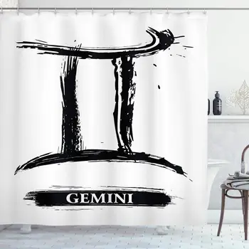 

Zodiac Gemini Shower Curtain, Grunge and Brushstroke Design Horoscope Astrology, Cloth Fabric Bathroom Decor Set with Hooks
