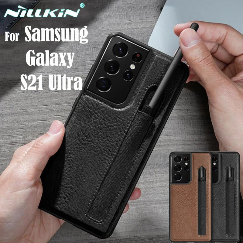 For Samsung Galaxy S21 Ultra Cases Nillkin Aoge Leather Case Luxuly Texture With Pen Slot Phone Back Cover For Samsung S21 Ultra