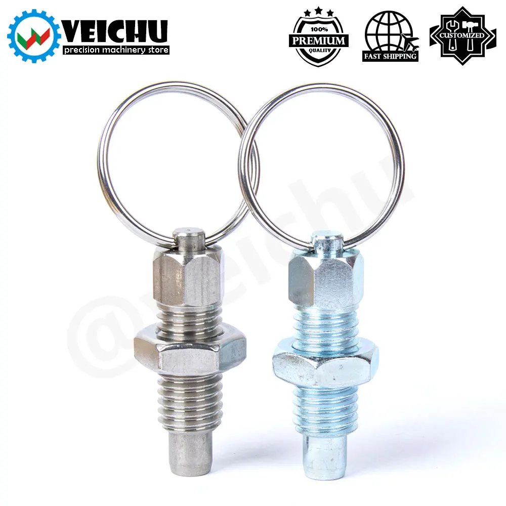 Locking Plungers stainless steel knurled plungers Short Pull Ring Hand Retractable Spring Plungers With Locking Nuts Non Lock-Out Type VCN217