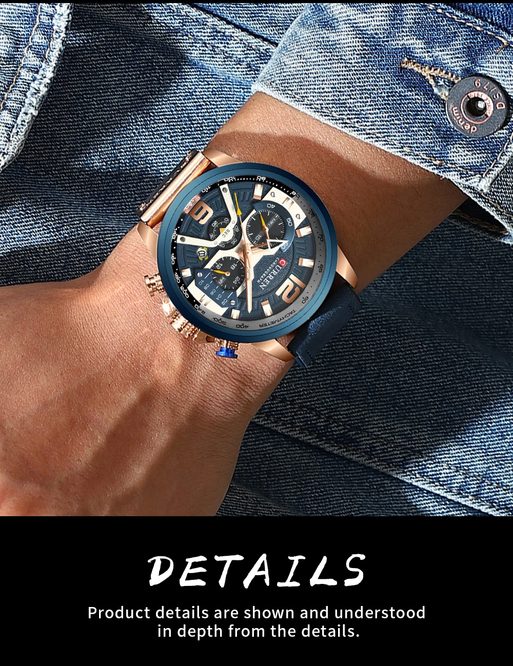 2021 CURREN Men Watches Top Brand Luxury Blue Leather Chronograph Sport Watch For Men Fashion Date Waterproof Clock Reloj Hombre