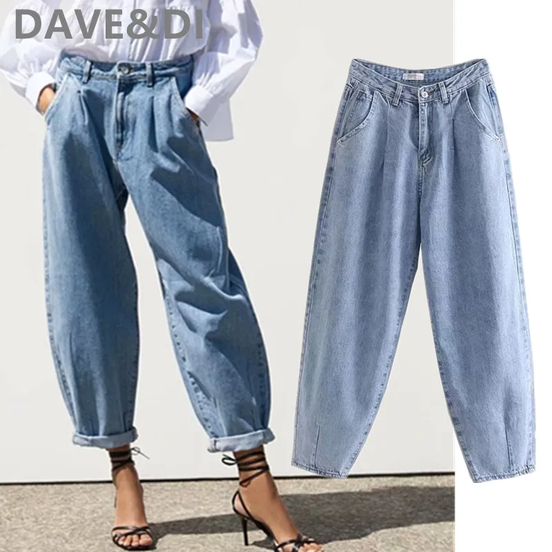 Jenny&Dave  boyfriend jeans  england vintage high street loose harem mom jeans woman high waist jeans pleated Turnip for women