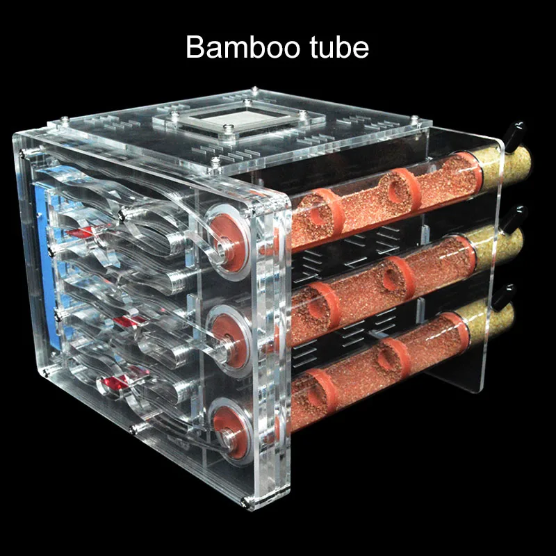 DIY акриловая муравьиная ферма экологическая бамбуковая трубка Муравьиное гнездо 3 трубки с площадью кормления мастерская вилла домашний муравей дом 19*16,4*14 см - Цвет: Bamboo tube