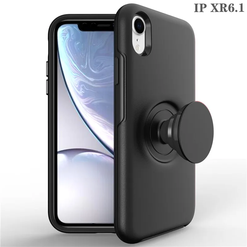 Гибкий Держатель-подставка чехол для iPhone 6 8 7 Plus x xr xsmax матовый робот Гибридный Анти шок Броня резиновый ПК+ PU силиконовый чехол - Цвет: Black