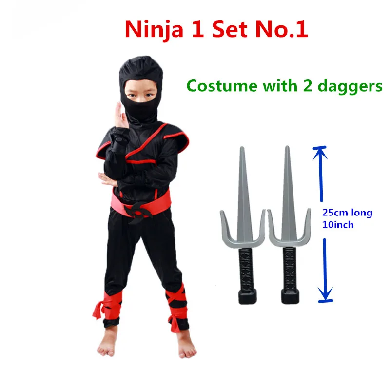 Kids Cosplay Costume Carnival Costume Kids Black Ninja Cosplay Assassin Warrior Dagger Dart Halloween Child Clothing Dress