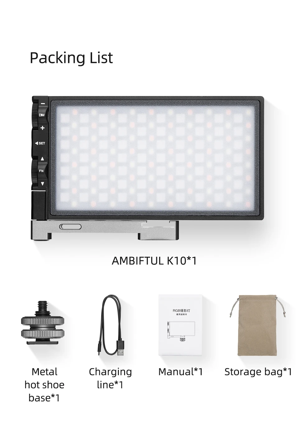 AMBITFUL K10 RGB 2500K-8500K Dimmable Full Color LED Video