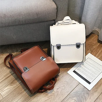 

Female backpack retro large capacity British style bag 2019 new famous brand luxury designer design high quality black