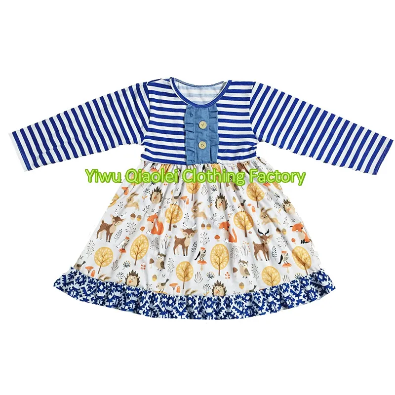 Children Clothing Baby Girls Long Sleeve Fox Dress Boutique Cotton Girl Fall And Winter Dress