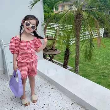

Kids Girls clothing Set Summer 2020 New Children's Clothing Girls Bubble Sleeve Top + Shorts Children's Suit