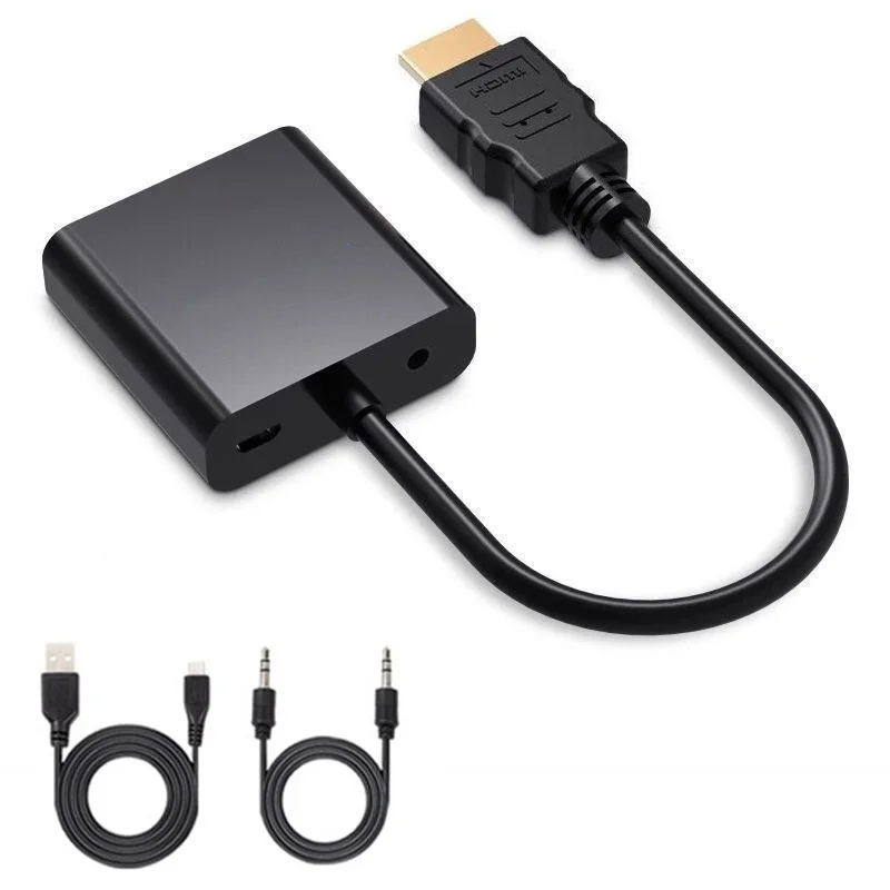 Audio Power Supply HDMI в VGA адаптер с aduio кабелем HDMI разветвитель в VGA конвертер цифровой аналоговый HD 1080p для ПК ноутбук планшет HDMI кабель - Цвет: Audio Power Supply