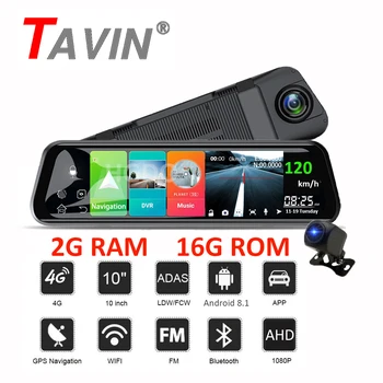 

TAVIN Android 8.1 Rearview mirror dvr 4g Dash cam ADAS GPS Car dvrs Full HD 1080P 10 inch touch screen Dual lens Video recorder