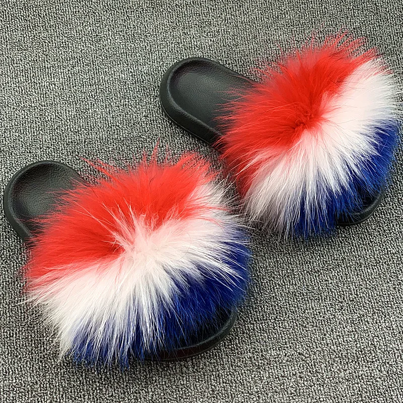 rainbow fur slides with strap