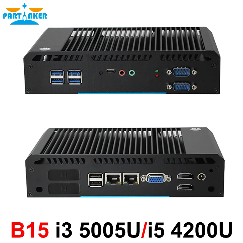 US $247.27 Fanless Industrial Mini PC Intel Core i3 5005U Windows 10 Pro Rugged ITX Case Small Computer 2 LAN VGA HD DP RS232 RS485