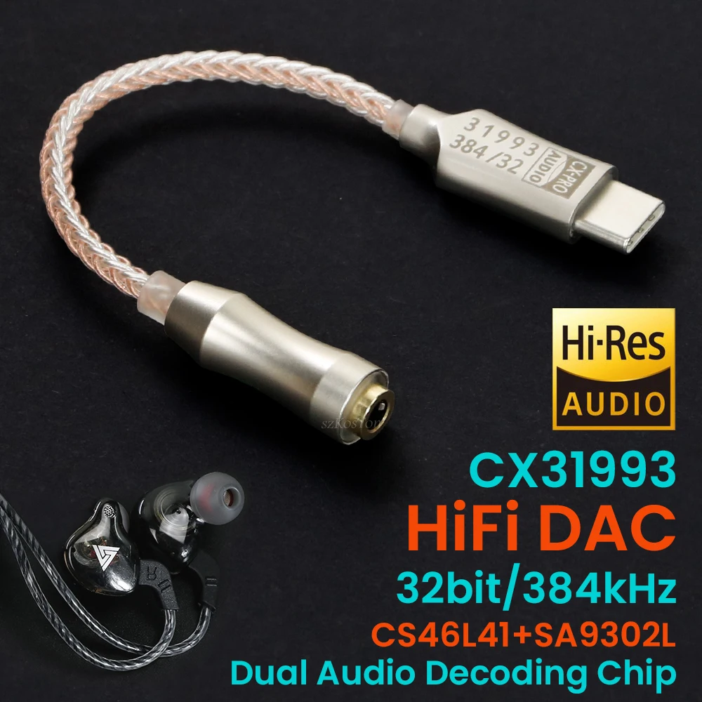 CX31993 USB Type-C to 3.5mm Audio Interface Headphone Amplifier HiFi DAC Earphone Sound Amplifier 32bit 384kHz Audio Adapter