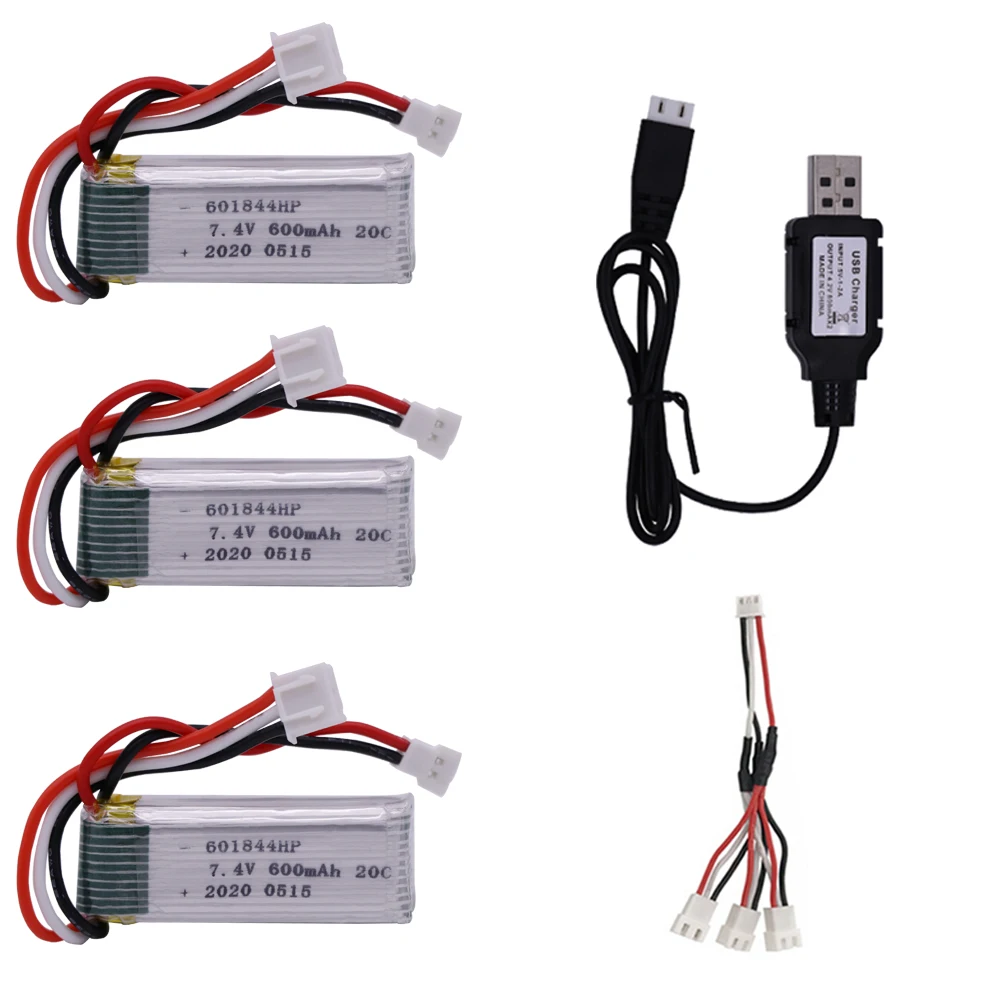 

Upgrade 7.4V 600mAh Lipo Battery with USB charger for WLtoys F959 XK DHC-2 A600 A700 A800 A430 RC Cars Parts 7.4V 2S 25C Battery