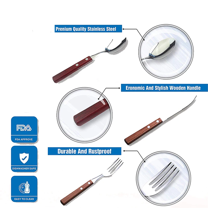 Столовые приборы из нержавеющей стали вилка и стейк-нож ложка Flatware деревянная ручка посуда вечерние ужин походная посуда многоразовые принадлежности