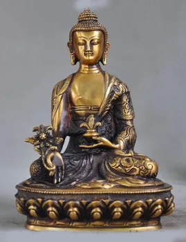 

christmas 8"Tibet Buddhism temple Bronze herbs Medicine Buddha Sakyamuni Shakyamuni Statue halloween