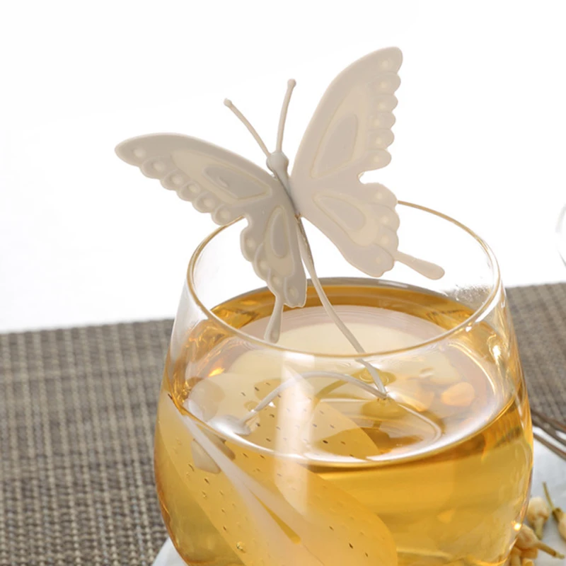 Нетоксичный фильтр для заваривания чая в форме бабочки, силиконовый чайный пакетик, многоразовый кофе, высокое качество - Цвет: Gray