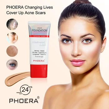 

PHOERA Waterproof Matte Liquid Foundation 24 Hours Long lasting Whitening Oil Control Concealer Liquid Foundation Cream TSLM2