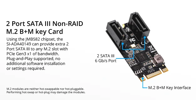 IOCREST 2 порта SATA III 6 ГБ/сек. M.2 22x42 M ключ и B Ключ контроллер адаптер