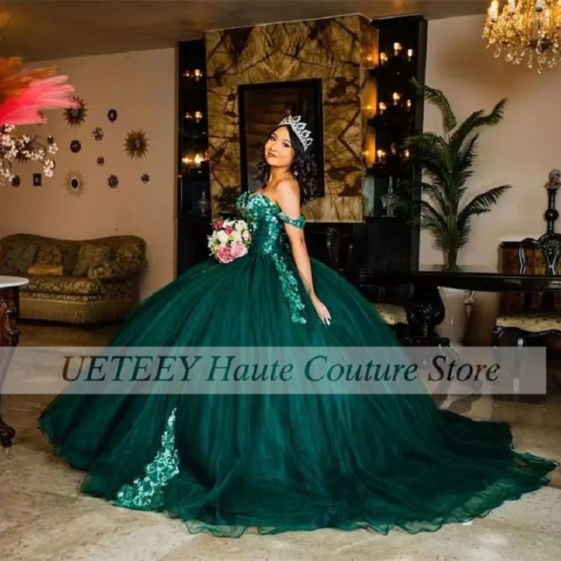 Emerald Green Quinceanera Dress For Girl Sweetheart Sequin Lace Ball Gown Appliques Party Dresses Vestidos De 15 A&ntilde;os