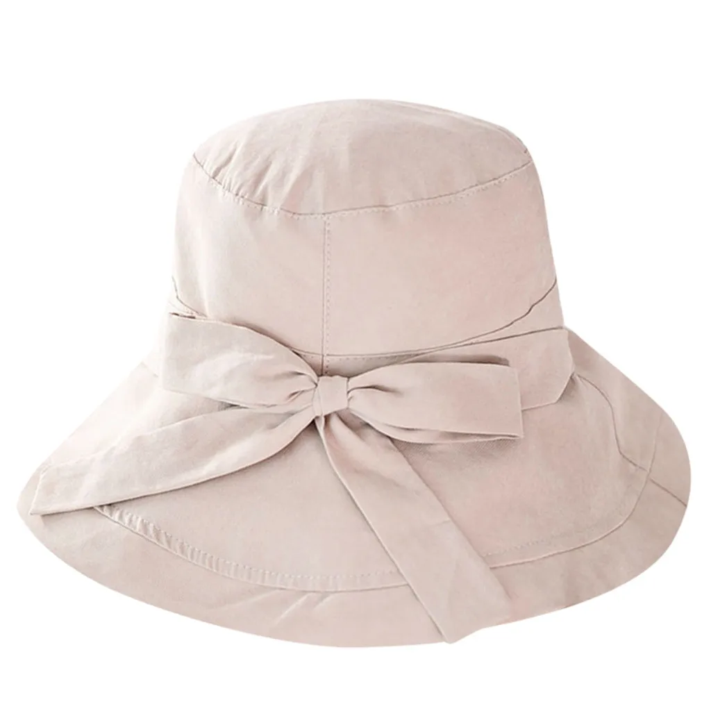 Beige Хлопковые однотонные летние Защита от солнца пляжная шляпа Женская Для женщин широкополый флоппи Складная Рыбацкая шапка pescador cappello pescatore сафари - Цвет: Beige
