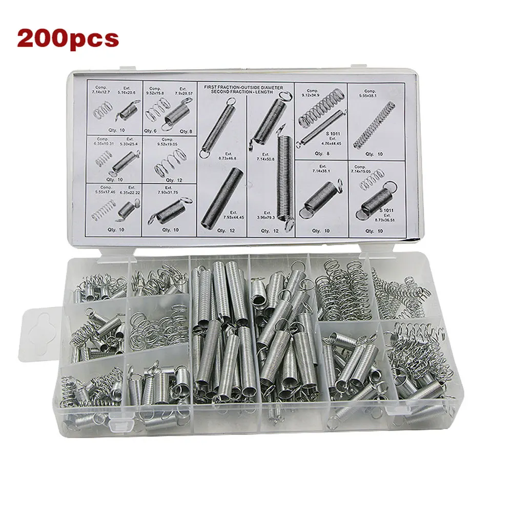 

200 Pcs/Box Springs Set Mixed Size Metal Tension/Compresion Spring Kit JAN88
