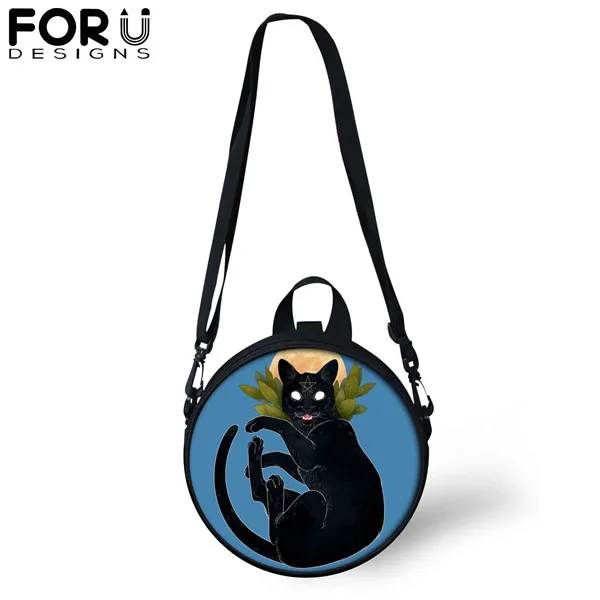 FORUDESIGNS, черные, готические, с принтом кота, круглые сумки через плечо для женщин, подростков, девочек, сумка-мессенджер, сумка через плечо, кошелек - Цвет: CDGX1465I