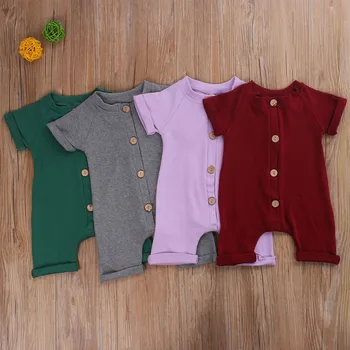 

Newborn Toddler Solid Color Baby Girls Buttons Romper One Piece summer Short Sleeve Jumpsuit Outfits