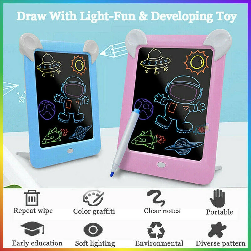 

Draw With Night Light In Dark Children Funny Toys Writing Magic Drawing Board Set Educational Russian Language Noctilucent Kids