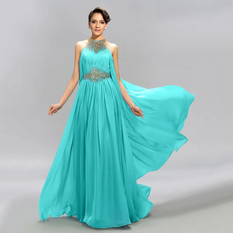 Ice Blue DressV мятный Синий Драгоценный вырез шифон длинное вечернее платье трапециевидной формы Длина пола бисером платья выпускного вечера с оборками Формальное вечернее платье - Цвет: Ice Blue