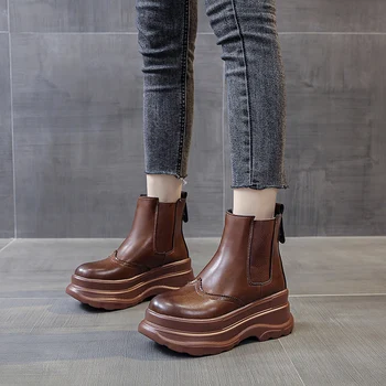 

Platform Ankle Boots Women Shoes Chelsea Boots Winter Thick Sole Motorcycle Boots Women Punk Shoes Black Brown 2020