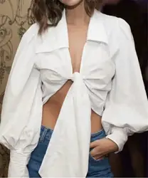 Новинка, рубашка с длинными рукавами, с завязками, с короткими рукавами, blusas mujer de moda 2019, Женские топы и блузки