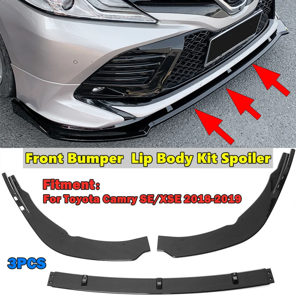 

3pcs Carbon Look/ Black Car Front Bumper Lip Splitter Cover Trim Spoiler Diffuser Deflector For Toyota Camry SE/XSE 2018 2019