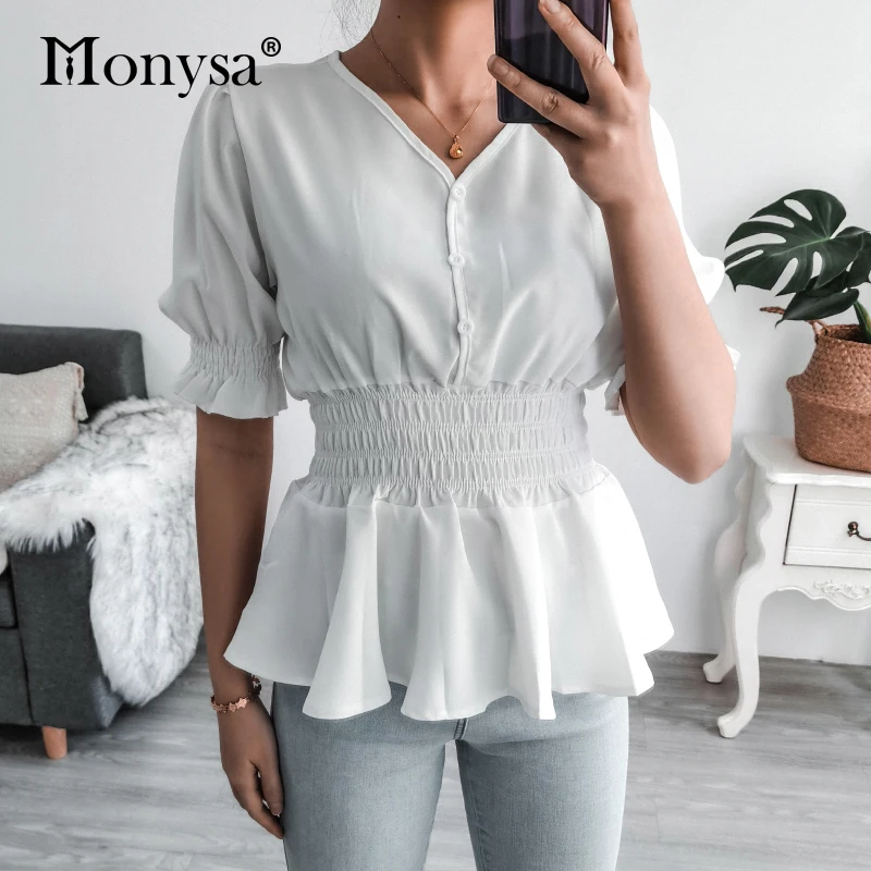 white short sleeve peplum top