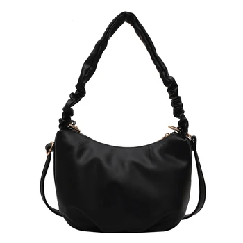 

Fashion Lady Handbag Solid Color Simple Shoulder Bag Female Foldable Design Messenger Bag Women Black