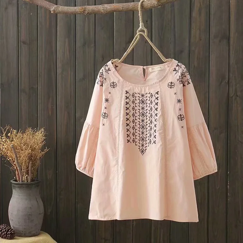 Модные женские блузки Топы весна осень винтажные рубашки с вышивкой с длинным рукавом Mori Gir блузка Blusas Femininos AFC355