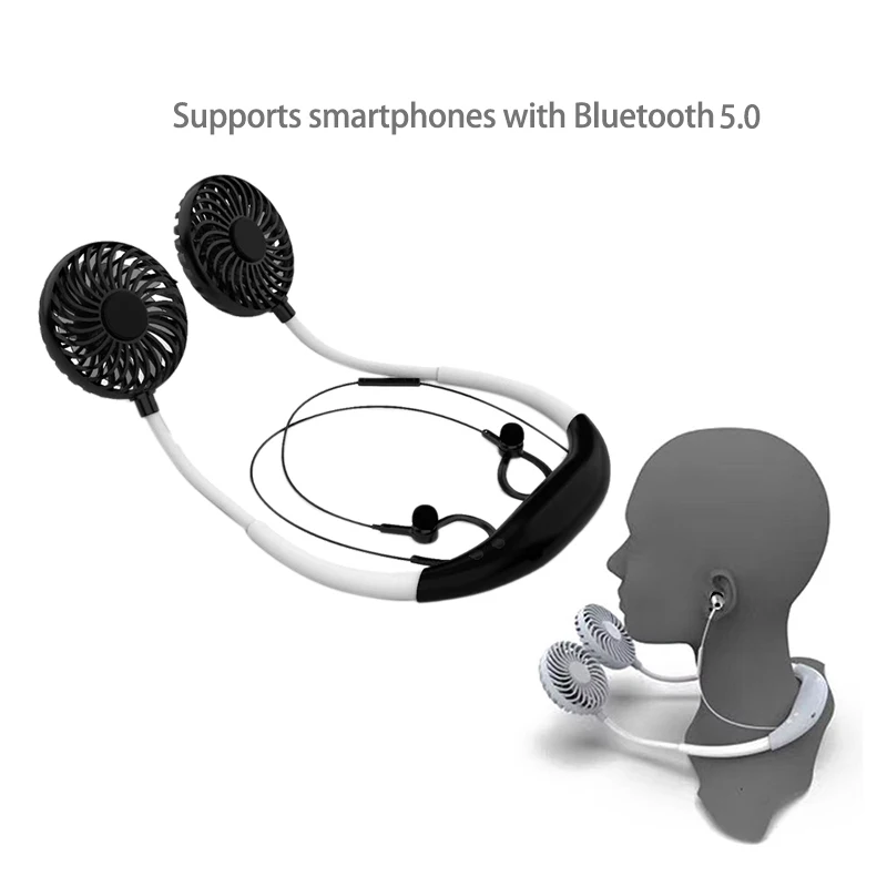 Hands Free подвесной шейный вентилятор с Bluetooth наушниками 2000 мАч Перезаряжаемый USB 3