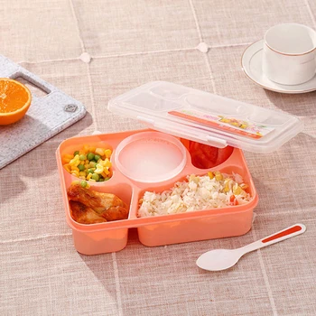 

3/4/5 Grids Lunch Box Wheat Straw Food Storage Container For Kids Portable Office Microwave Oven Bento Box Dishes And Cutlery