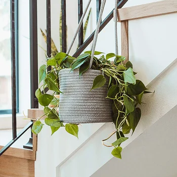 

Woven Hanging Planter Rope Planter Baskets Flower Basket 14cm Cotton Rope For Bedroom Office Living Room Hand-woven Cotton Basin